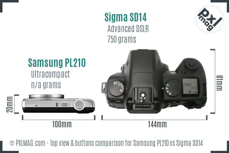 Samsung PL210 vs Sigma SD14 top view buttons comparison