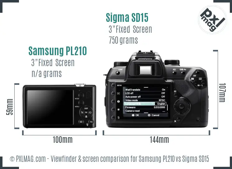 Samsung PL210 vs Sigma SD15 Screen and Viewfinder comparison