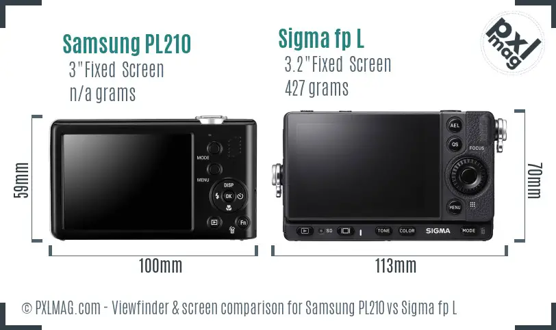 Samsung PL210 vs Sigma fp L Screen and Viewfinder comparison