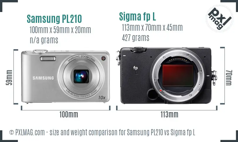 Samsung PL210 vs Sigma fp L size comparison