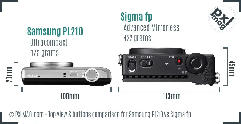 Samsung PL210 vs Sigma fp top view buttons comparison