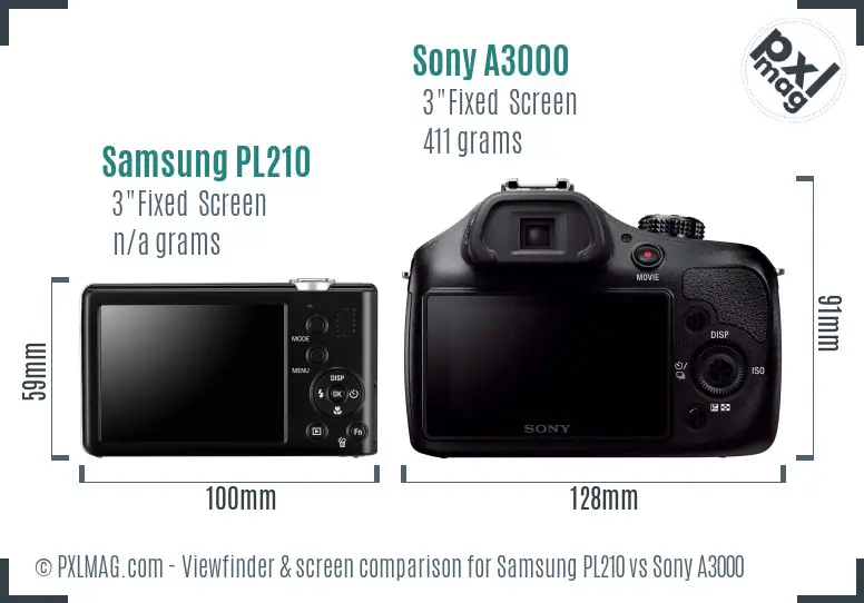 Samsung PL210 vs Sony A3000 Screen and Viewfinder comparison