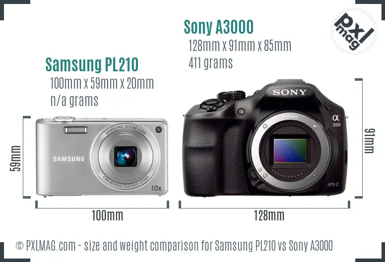 Samsung PL210 vs Sony A3000 size comparison