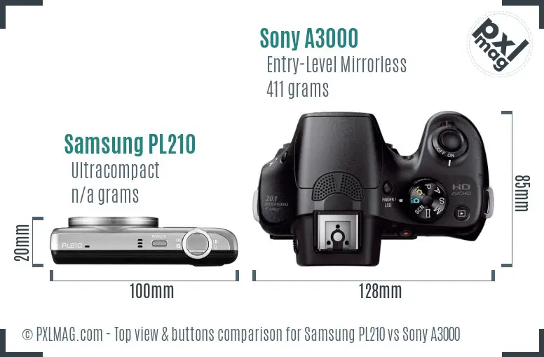 Samsung PL210 vs Sony A3000 top view buttons comparison
