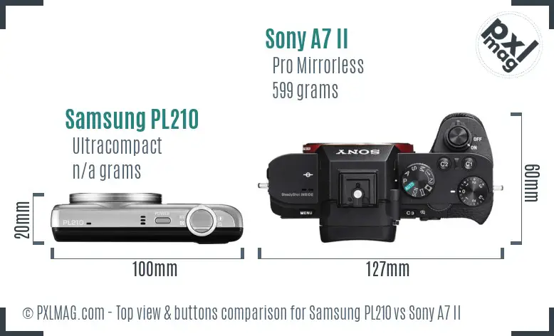 Samsung PL210 vs Sony A7 II top view buttons comparison