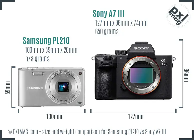 Samsung PL210 vs Sony A7 III size comparison Samsung PL210 vs Sony A7 III size comparison
