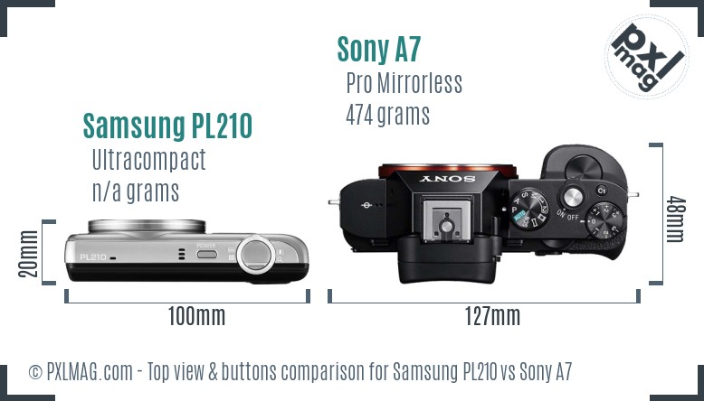 Samsung PL210 vs Sony A7 top view buttons comparison