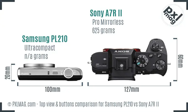 Samsung PL210 vs Sony A7R II top view buttons comparison