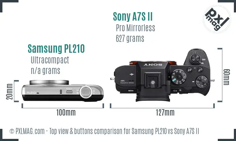 Samsung PL210 vs Sony A7S II top view buttons comparison