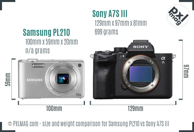 Samsung PL210 vs Sony A7S III size comparison