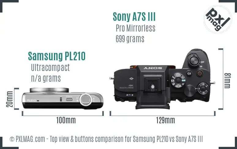 Samsung PL210 vs Sony A7S III top view buttons comparison