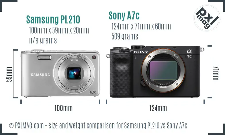 Samsung PL210 vs Sony A7c size comparison