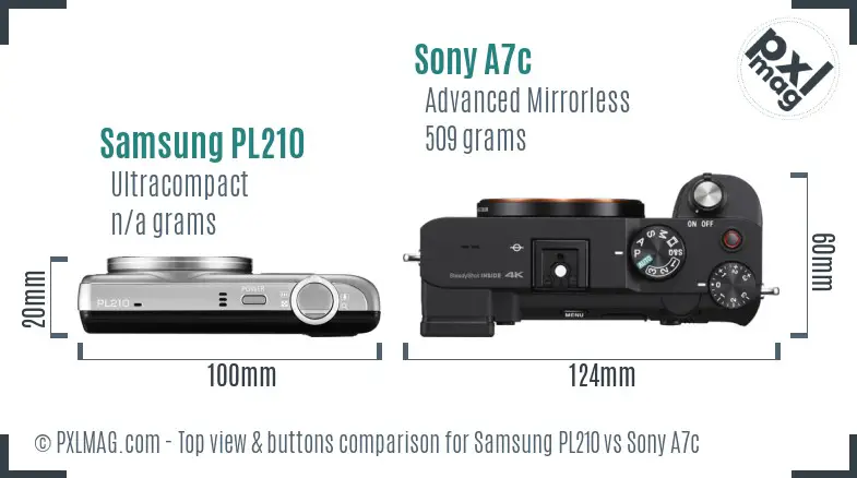 Samsung PL210 vs Sony A7c top view buttons comparison