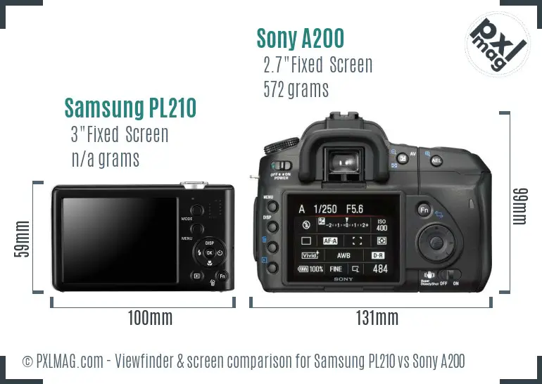 Samsung PL210 vs Sony A200 Screen and Viewfinder comparison