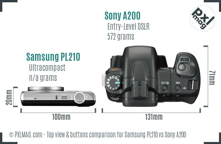Samsung PL210 vs Sony A200 top view buttons comparison
