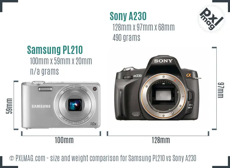 Samsung PL210 vs Sony A230 size comparison