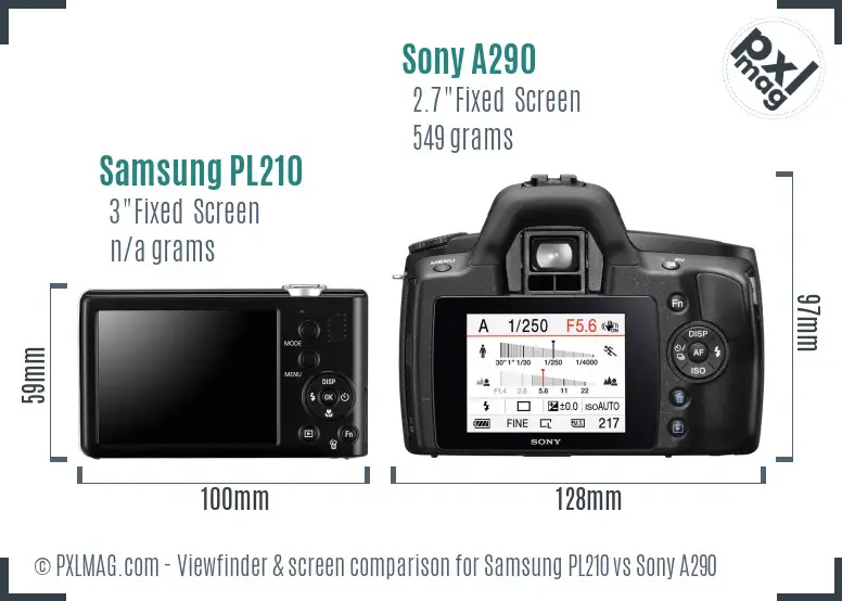Samsung PL210 vs Sony A290 Screen and Viewfinder comparison Samsung PL210 vs Sony A290 Screen and Viewfinder comparison