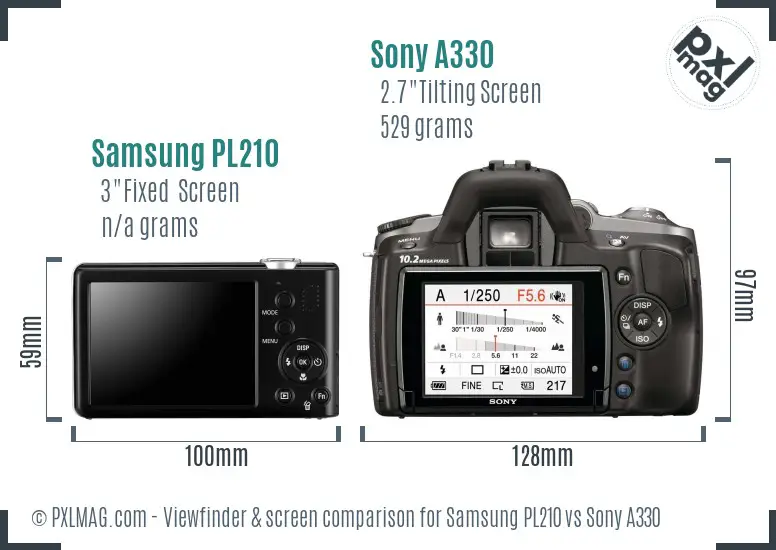 Samsung PL210 vs Sony A330 Screen and Viewfinder comparison