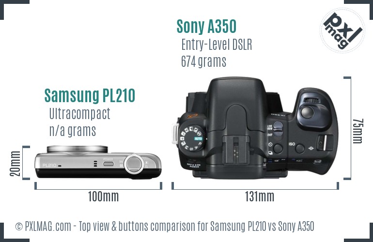 Samsung PL210 vs Sony A350 top view buttons comparison