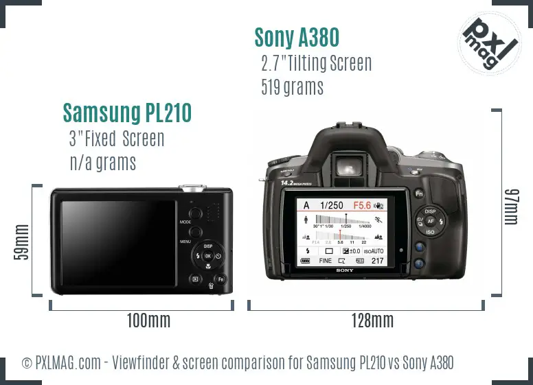 Samsung PL210 vs Sony A380 Screen and Viewfinder comparison Samsung PL210 vs Sony A380 Screen and Viewfinder comparison
