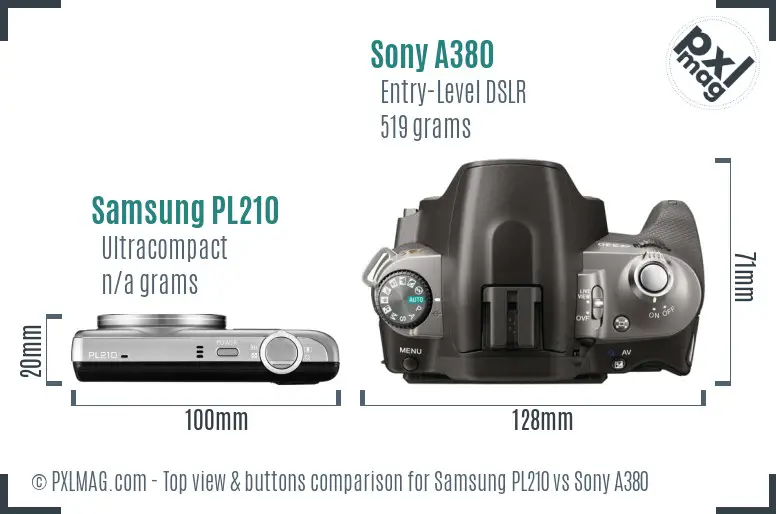 Samsung PL210 vs Sony A380 top view buttons comparison Samsung PL210 vs Sony A380 top view buttons comparison