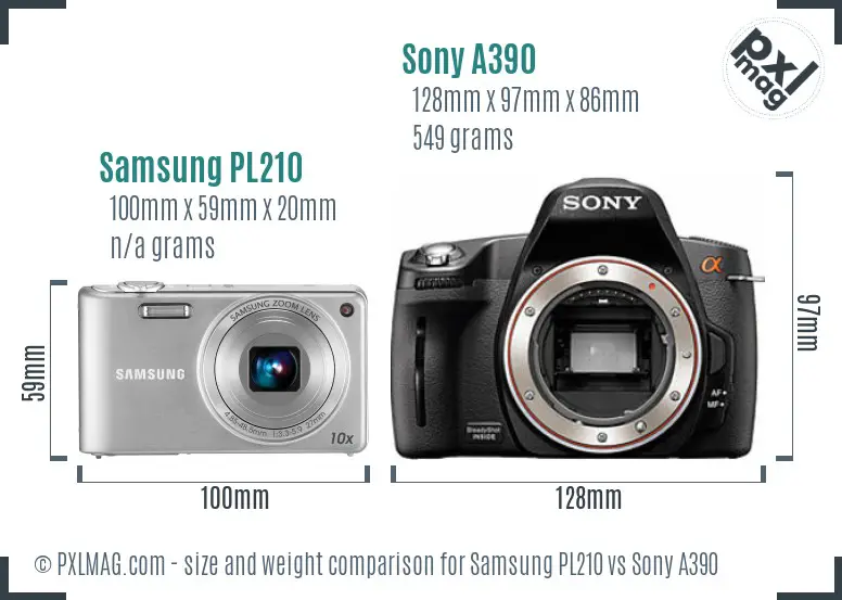 Samsung PL210 vs Sony A390 size comparison