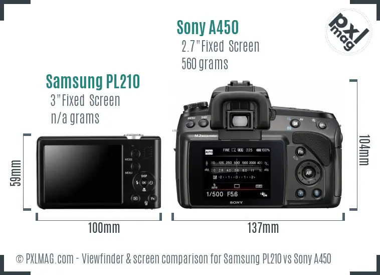 Samsung PL210 vs Sony A450 Screen and Viewfinder comparison