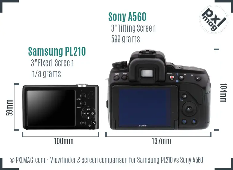 Samsung PL210 vs Sony A560 Screen and Viewfinder comparison Samsung PL210 vs Sony A560 Screen and Viewfinder comparison