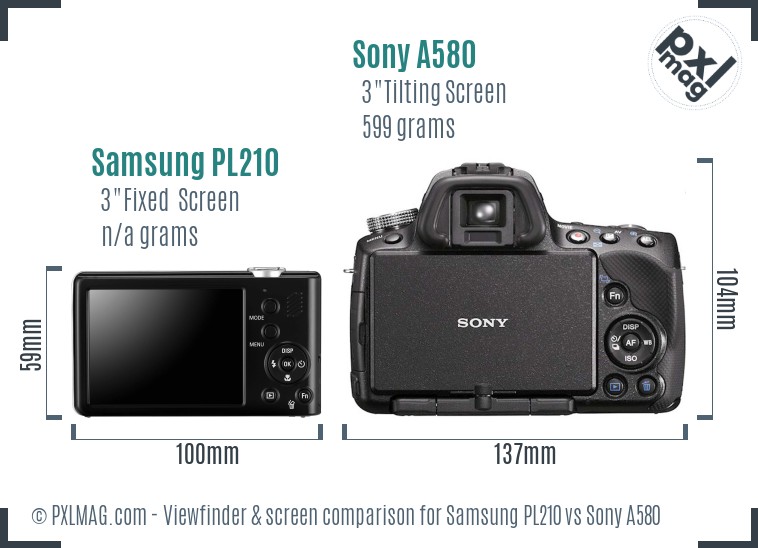 Samsung PL210 vs Sony A580 Screen and Viewfinder comparison