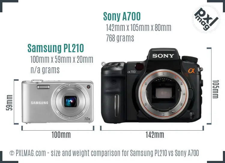 Samsung PL210 vs Sony A700 size comparison