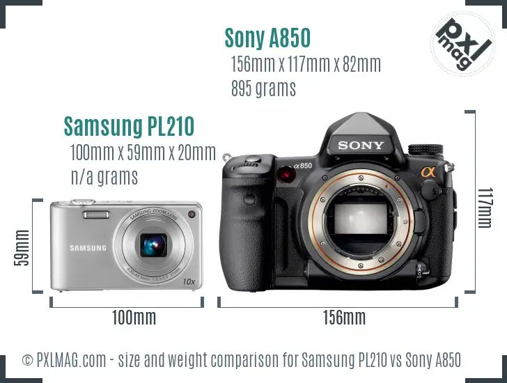 Samsung PL210 vs Sony A850 size comparison
