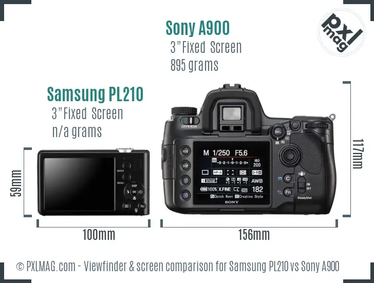 Samsung PL210 vs Sony A900 Screen and Viewfinder comparison
