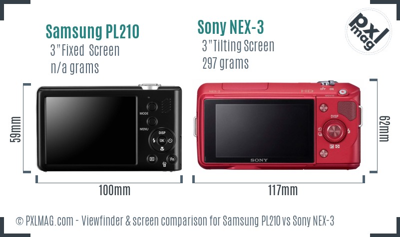 Samsung PL210 vs Sony NEX-3 Screen and Viewfinder comparison