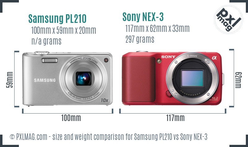 Samsung PL210 vs Sony NEX-3 size comparison