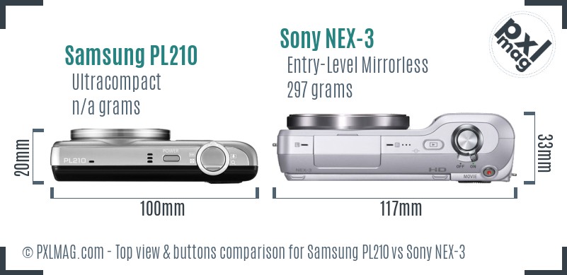 Samsung PL210 vs Sony NEX-3 top view buttons comparison
