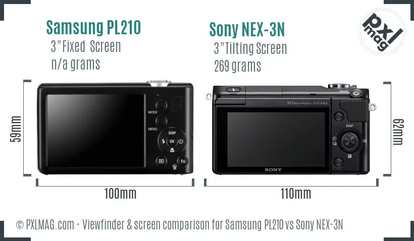 Samsung PL210 vs Sony NEX-3N Screen and Viewfinder comparison