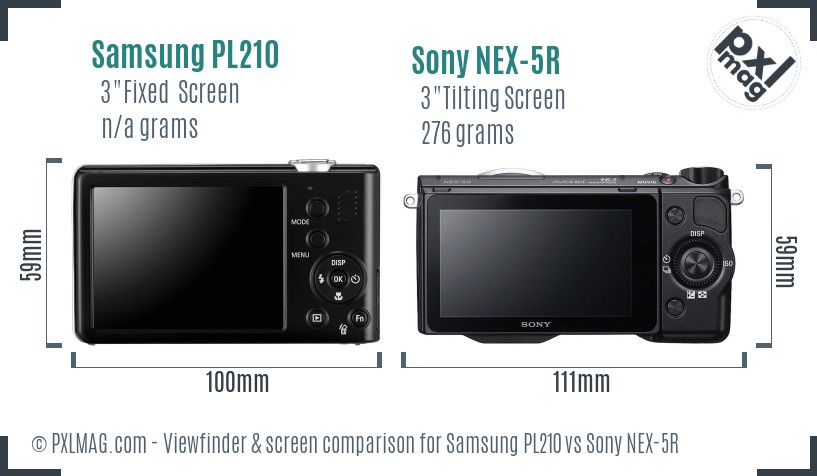 Samsung PL210 vs Sony NEX-5R Screen and Viewfinder comparison