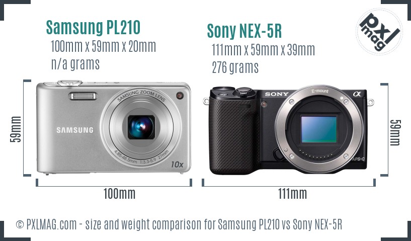 Samsung PL210 vs Sony NEX-5R size comparison