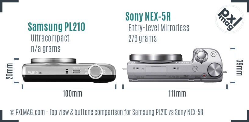 Samsung PL210 vs Sony NEX-5R top view buttons comparison