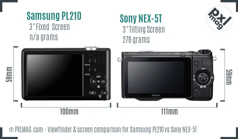 Samsung PL210 vs Sony NEX-5T Screen and Viewfinder comparison