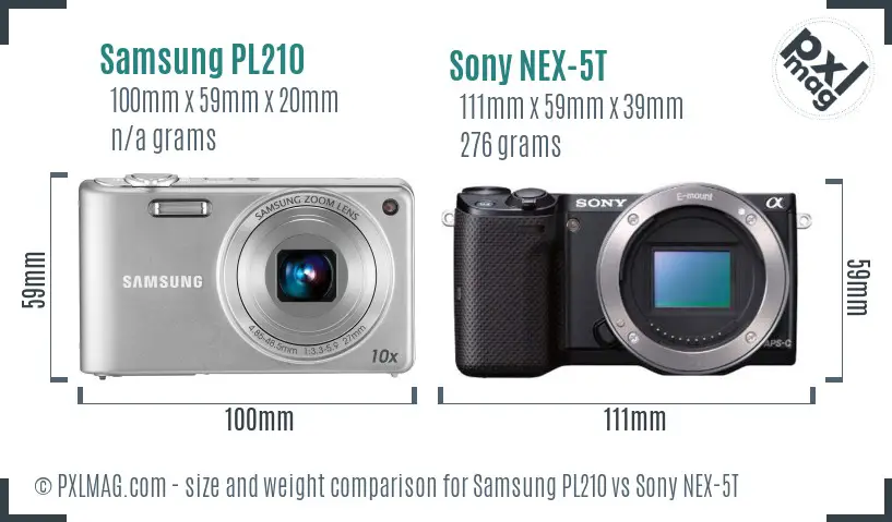 Samsung PL210 vs Sony NEX-5T size comparison
