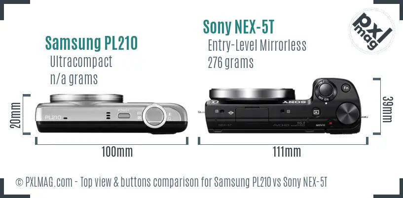 Samsung PL210 vs Sony NEX-5T top view buttons comparison