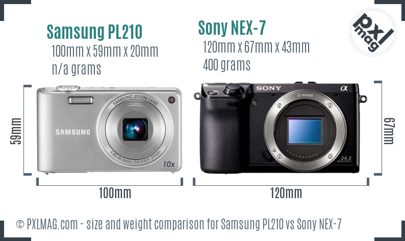 Samsung PL210 vs Sony NEX-7 size comparison