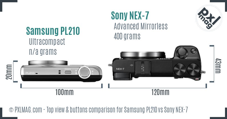 Samsung PL210 vs Sony NEX-7 top view buttons comparison
