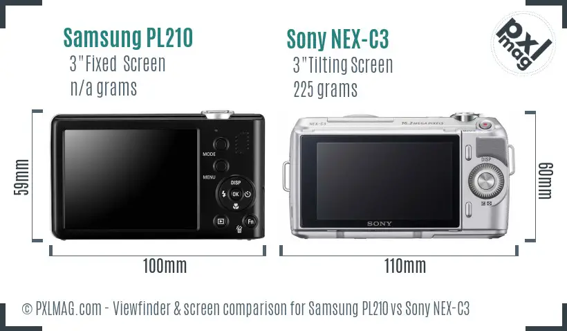 Samsung PL210 vs Sony NEX-C3 Screen and Viewfinder comparison