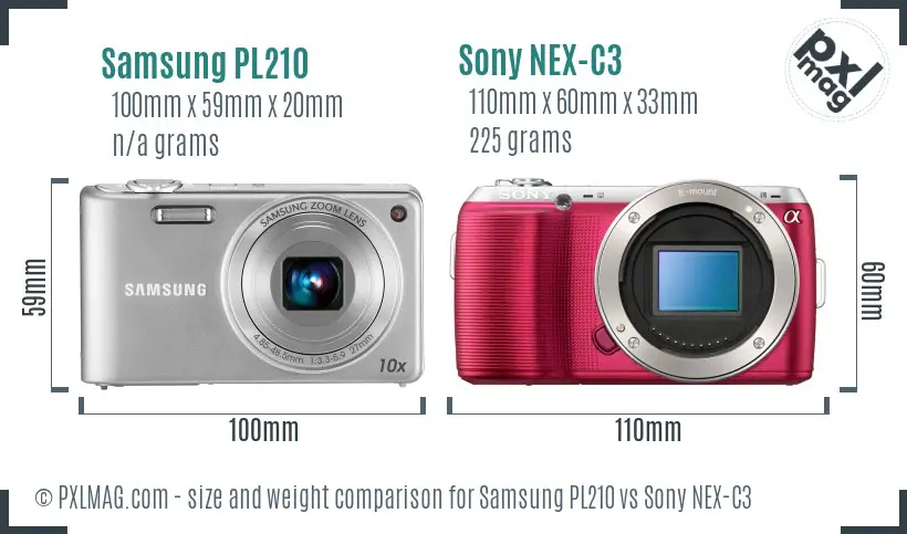 Samsung PL210 vs Sony NEX-C3 size comparison