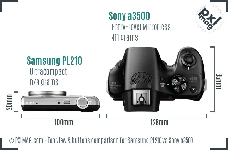 Samsung PL210 vs Sony a3500 top view buttons comparison