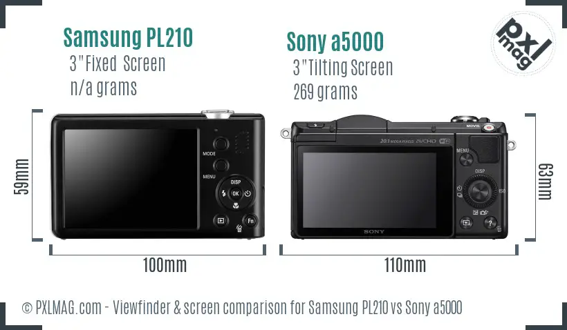 Samsung PL210 vs Sony a5000 Screen and Viewfinder comparison