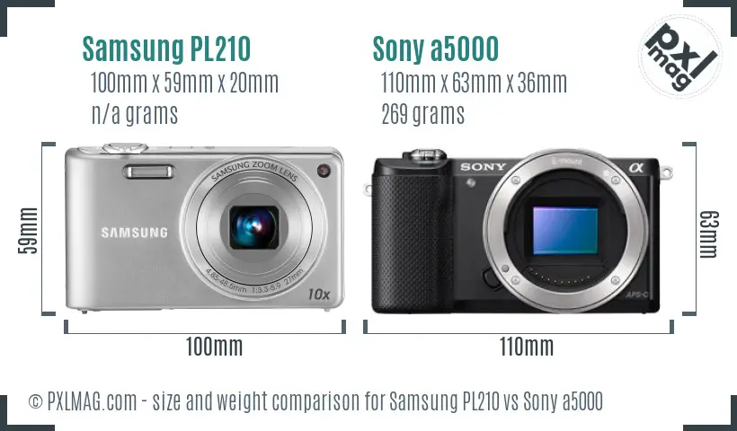 Samsung PL210 vs Sony a5000 size comparison