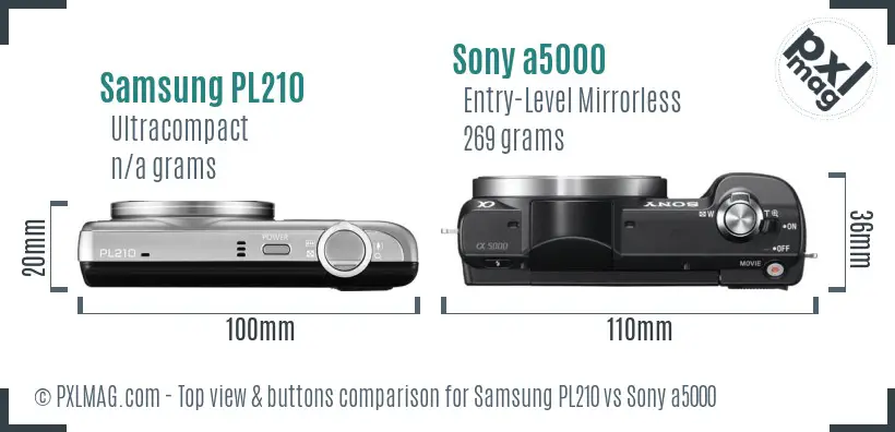 Samsung PL210 vs Sony a5000 top view buttons comparison